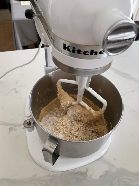 Mixing ingredients as instructed